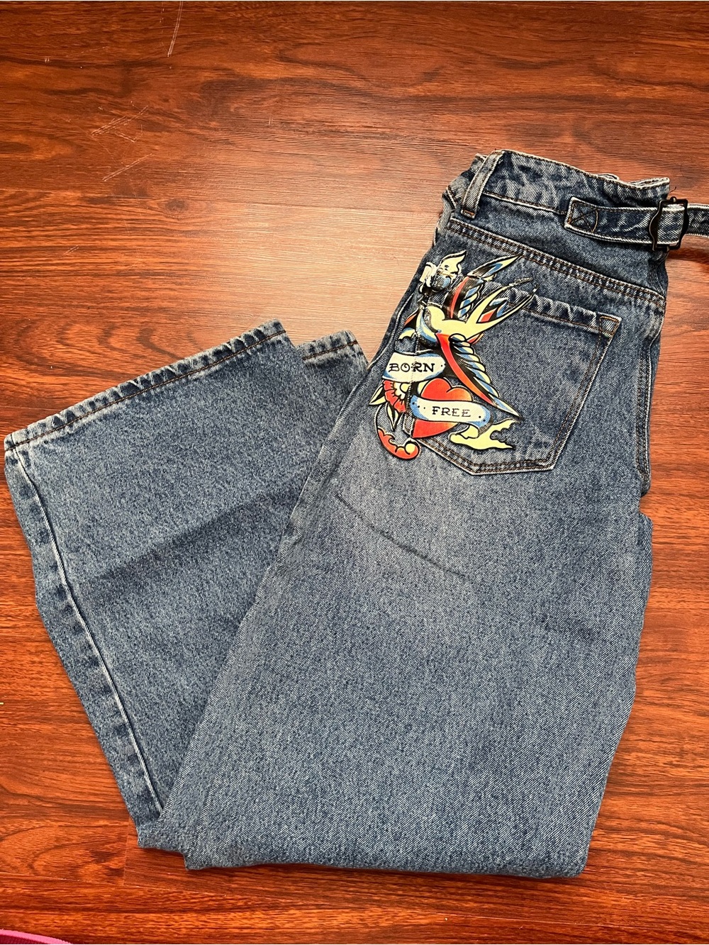 Ed Hardy Blue Denim Jeans with Contrast Stitching